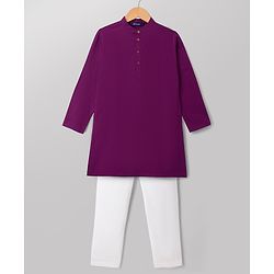 Pine Kids Cotton Woven Full Sleeves Solid Kurta Pyjama Set - Wine