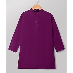 Pine Kids Cotton Woven Full Sleeves Solid Kurta Pyjama Set - Wine