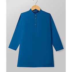 Pine Kids Cotton Woven Full Sleeves Solid Kurta Pyjama Set - Navy Blue