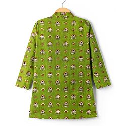 Pine Kids Cotton Woven Full Sleeves Floral Printed Kurta - Olive Green
