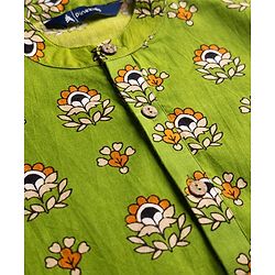 Pine Kids Cotton Woven Full Sleeves Floral Printed Kurta - Olive Green