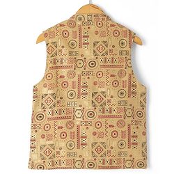 Pine Kids Woven Full Sleeves Kurta Pyjama Set and Waistcoat with Geometric Print - Maroon