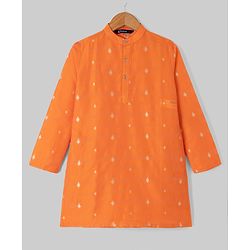 Pine Kids Woven Full Sleeves Printed Kurta Pyjama Set - Orange