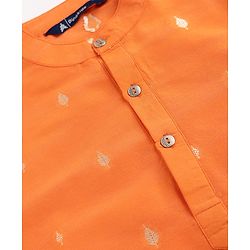 Pine Kids Woven Full Sleeves Printed Kurta Pyjama Set - Orange