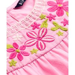 Pine Kids Cotton Woven Half Flutter Sleeves Floral Embroidered - Pink