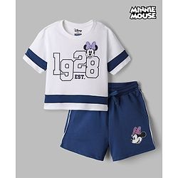 Pine Kids Disney Terry Knit Half Sleeves T-shirt and Shorts With Minnie Mouse Graphic - Navy