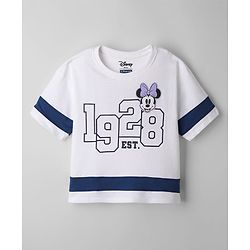 Pine Kids Disney Terry Knit Half Sleeves T-shirt and Shorts With Minnie Mouse Graphic - Navy
