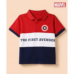 Pine Kids Marvel 100% Cotton Knit Polo T-Shirt with Half Sleeves and Shield Print - Red
