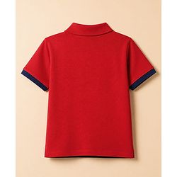 Pine Kids Marvel 100% Cotton Knit Polo T-Shirt with Half Sleeves and Shield Print - Red