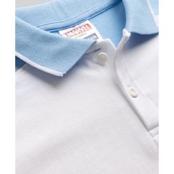 Pine Kids Marvel Cotton Knit Pique Polo T-Shirt with Half Sleeves and Captain America Print - White