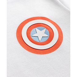 Pine Kids Marvel Cotton Knit Pique Polo T-Shirt with Half Sleeves and Captain America Print - White