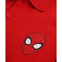 Pine Kids 100% Cotton Knit Regular Half Sleeves Collar T-shirt With Spiderman Text Print - Red