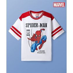 Pine Kids Marvel Single Jersey  Knit Half Sleeves T-Shirt with Spider-Man Print - White