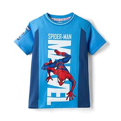 Pine Kids Marvel 100% Cotton Single Jersey Knit T-Shirt with Raglan Half Sleeves and Spider Man Graphic Print - Blue