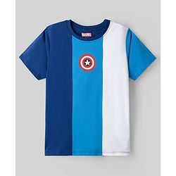 Pine Kids Marvel Single Jersey Knit T-Shirt with Half Sleeves and Front & Back Captain America Print - Blue