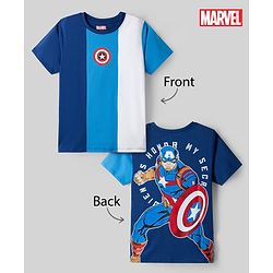 Pine Kids Marvel Single Jersey Knit T-Shirt with Half Sleeves and Front & Back Captain America Print - Blue
