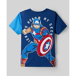 Pine Kids Marvel Single Jersey Knit T-Shirt with Half Sleeves and Front & Back Captain America Print - Blue