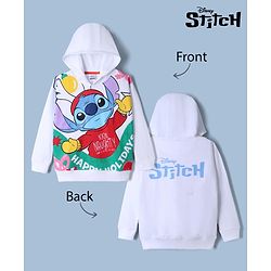 Pine Kids Disney Terry Knit Sweatshirts With Full Sleeves and Stitch Print in Front & Back - White