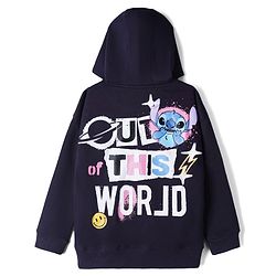 Pine Kids Disney Terry Knit Sweatshirts With Full Sleeves and Stitch Print in Front & Back - Black