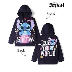 Pine Kids Disney Terry Knit Sweatshirts With Full Sleeves and Stitch Print in Front & Back - Black