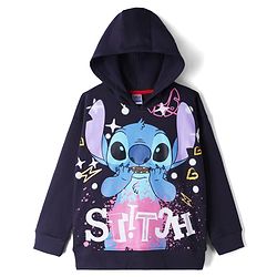 Pine Kids Disney Terry Knit Sweatshirts With Full Sleeves and Stitch Print in Front & Back - Black