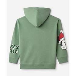 Pine Kids Disney 100% Cotton Terry Knit Oversized Hooded Sweatshirt with Full Sleeves and Mickey Mouse Print - Olive Green