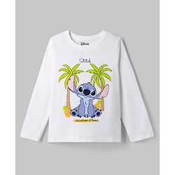 Pine Kids Disney Single Jersey Knit Full Sleeves T-Shirt & Pyjama Night Suit with Stitch Graphics - White