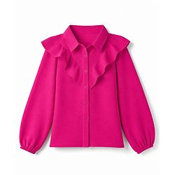 Pine Kids Woven Tops with Full Sleeves and Ruffled Detail - Dark Pink
