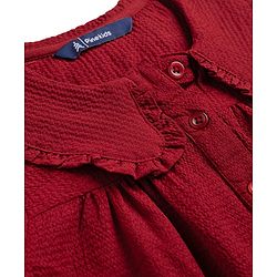 Pine Kids Woven Full Sleeves and Frill Cuffs Solid Colour Top with Peter Pan Collar - Maroon
