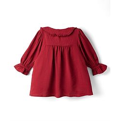 Pine Kids Woven Full Sleeves and Frill Cuffs Solid Colour Top with Peter Pan Collar - Maroon