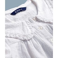 Pine Kids Woven Full Sleeves and Frill Cuffs Solid Colour Top with Peter Pan Collar - White