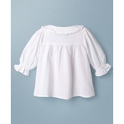 Pine Kids Woven Full Sleeves and Frill Cuffs Solid Colour Top with Peter Pan Collar - White