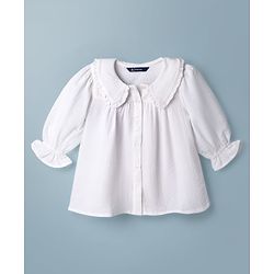 Pine Kids Woven Full Sleeves and Frill Cuffs Solid Colour Top with Peter Pan Collar - White