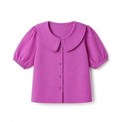 Pine Kids Cotton Woven Half Sleeves Solid Top with Puffed Sleeve - Purple