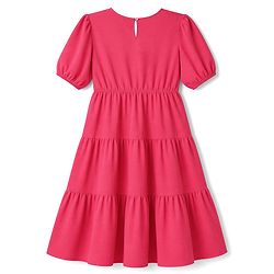 Pine Kids Woven Tiered Solid Dress With Half Sleeves - Fuchsia