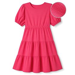 Pine Kids Woven Tiered Solid Dress With Half Sleeves - Fuchsia