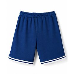 Pine Active Cotton Knit Solid Shorts With Logo Print - Navy Blue