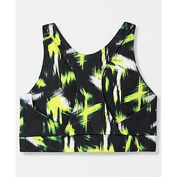 Pine Active Cotton Mixes Sleeveless Super Stretchable Sports Bra with Abstract Print - Black