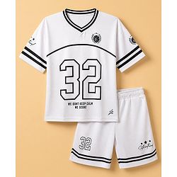 Pine Active Knit Half Sleeves T-Shirt and Shorts With Text Print in White