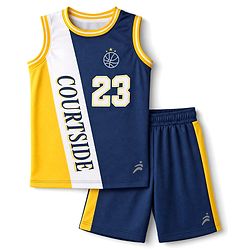 Pine Active Cotton Knit Sleeveless T-shirt & Shorts Set With Text Print - Blue