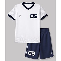 Pine Active Half Sleeves T-Shirt & Short Set Numeric Print - White & Navy Blue