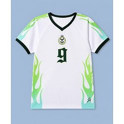 Pine Active Cotton Mixes Knit Half Sleeves T-shirt & Shorts Set With Football Club Text Print - White & Green