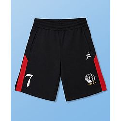 Pine Active Cotton Mixes Knit Half Sleeves T-shirt & Shorts Set With Korea Text Print - Red & Black