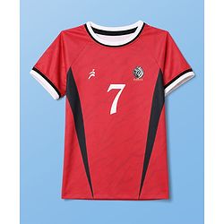 Pine Active Cotton Mixes Knit Half Sleeves T-shirt & Shorts Set With Korea Text Print - Red & Black