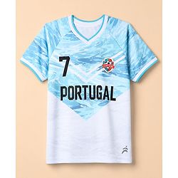 Pine Active Cotton Mix Knit Half Sleeves T-Shirt & Shorts Set With Text Print - Light Blue & Black