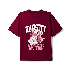 Pine Active Knit Half Sleeves T-Shirt with Floral & Varsity Print -  Maroon