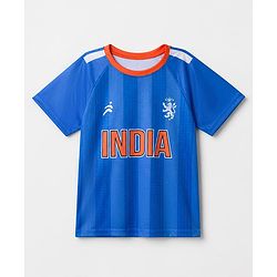 Pine Active Cotton Mixes Knit Half Sleeves T-Shirt With India Text Print - Blue