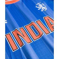 Pine Active Cotton Mixes Knit Half Sleeves T-Shirt With India Text Print - Blue