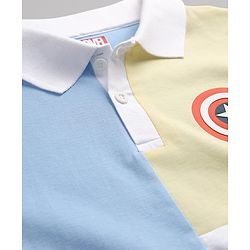 Pine Kids Marvel Cotton Knit  Polo T-Shirt with Half Sleeves and Captain America Print - Sky Blue