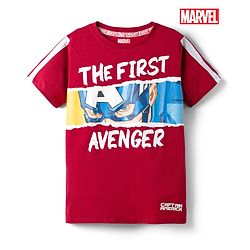 Pine Kids Marvel Single Jersey Knit Half Sleeves T-Shirt with Captain America Print - Red